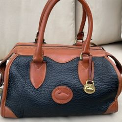 1981 Vintage Dooney & Bourke Black & Brown Pebbled Leather Handbag 