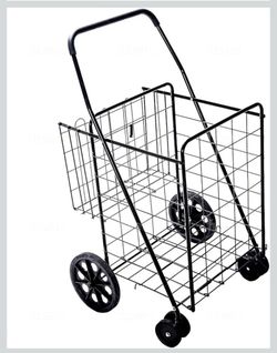 LS JUMBO DELUXE FOLDABLE UTILITY, SHOPPING CART WITH DUAL SWIVEL WHEELS AND DOUBLE BASKET 200 LB CAP