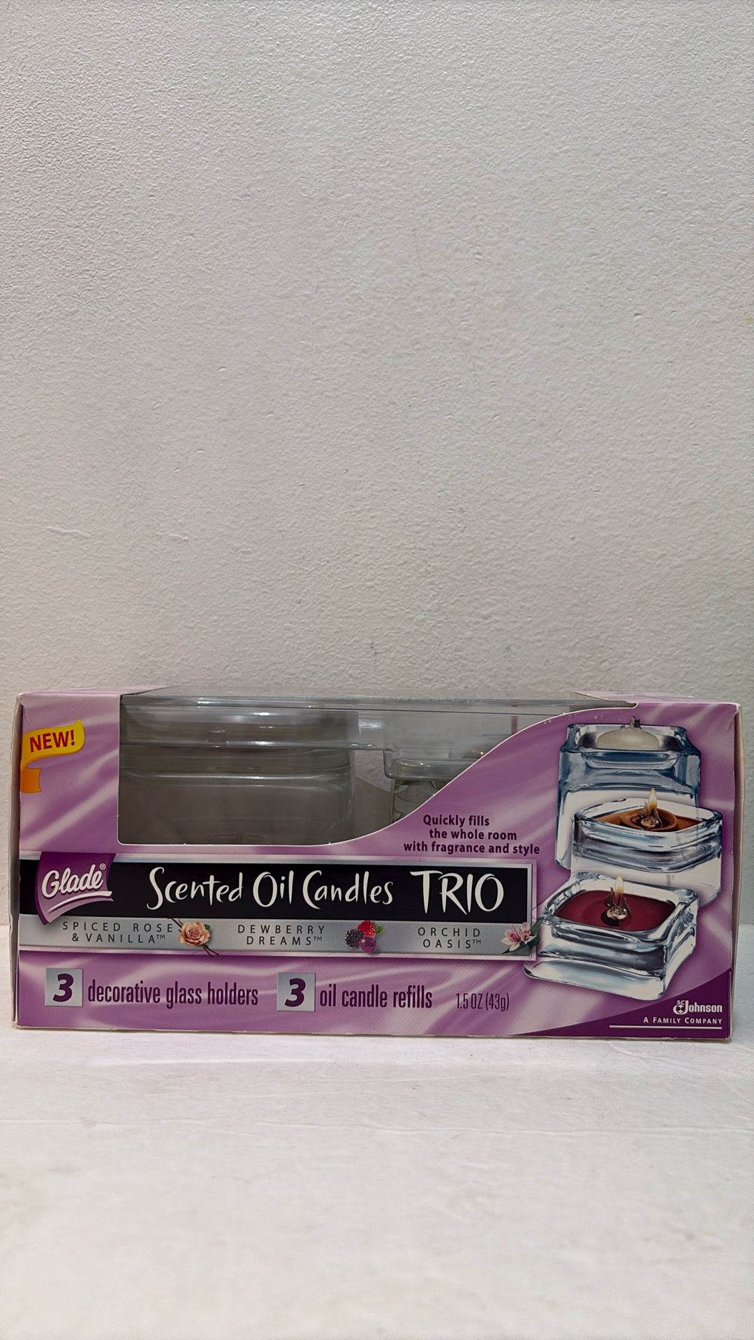 Glade Scented Oil Candles TRIO (3 Decorative Glass Holders & 3 Oil Candle Refills)