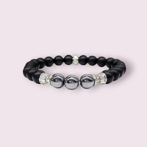 Handmade Natural Terahertz/ Matte Black Obsidian 8mm Beaded Stretchable Durable Bracelet