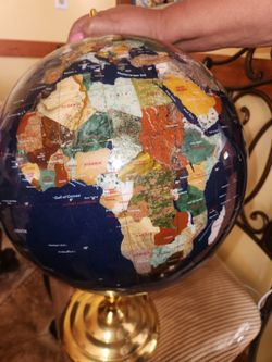 Gemstone Inlay World Globe with Gold Stand