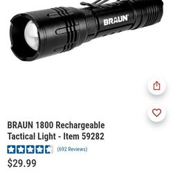Braun 1800 Lumen Rechargeable Flashlight New 