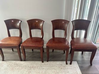 Set of 4 Wood Dining Chairs with Leather Seats