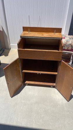 Vintage Wood Rolling Bar Cabinet