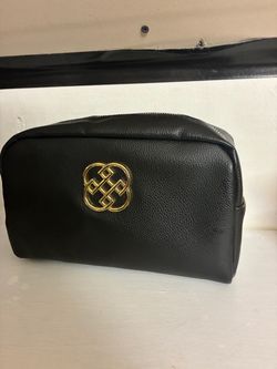 Black leather makeup bag