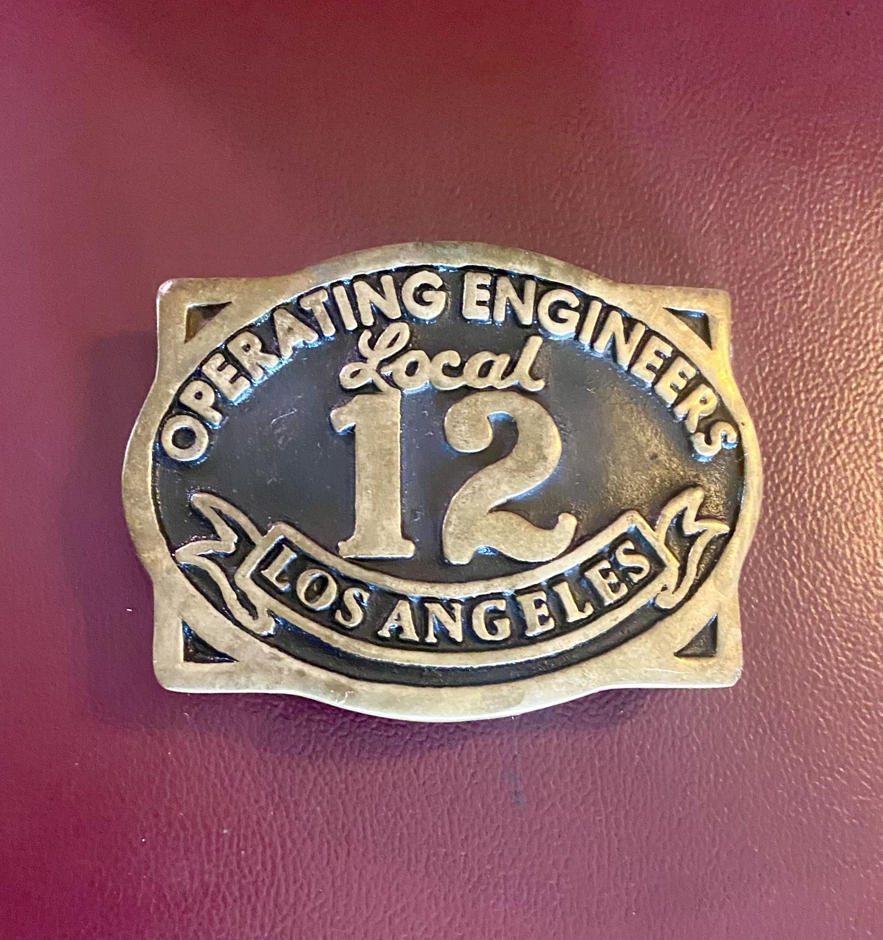 Rare 1978 Vintage Solid Brass Belt Buckle 3” Operating Engineers Local 12 Los Angeles 
