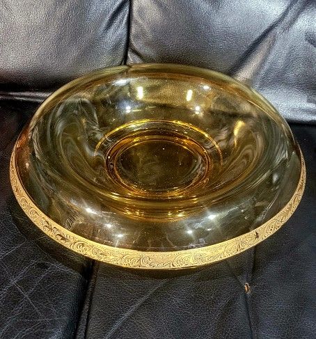 Pink and etched gold glass vase / vintage Yellow depression glass / Tiffin