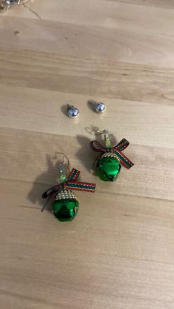 Silver post earrings and Christmas bell earrings