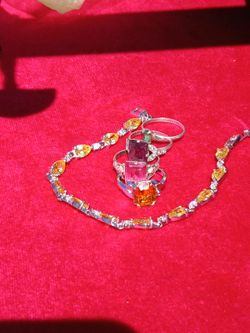 Silver-925 Crystal Jewelry Set Rings and Bracelet