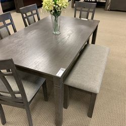 Brand New! 6-PC Dining Table w/ 4 Chairs & Bench