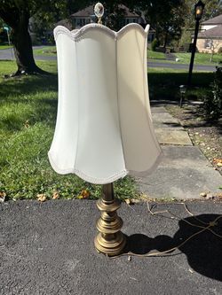 intage Brass Table Lamp with Scalloped Fabric Shade
