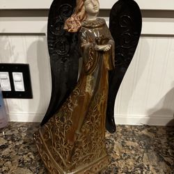 Porcelain Angel With Metal Wings - 16” -  Like New
