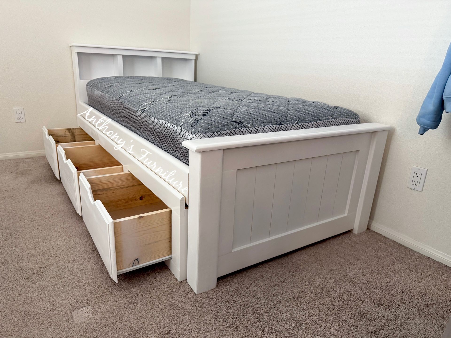 White Twin Bed With Drawers And Mattress