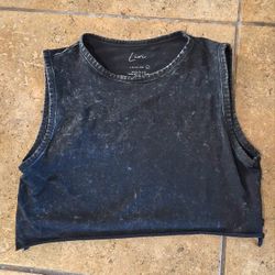 Large Livi Moto Biker Gray Black Crop Top