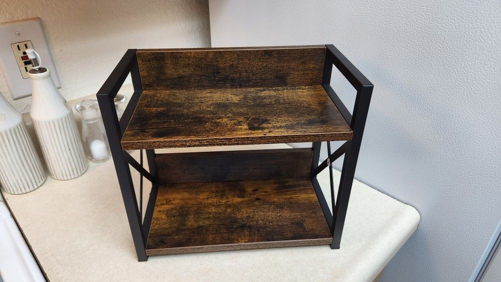 Small Spice Rack, Rustic Brown Particle Board With Metal Legs