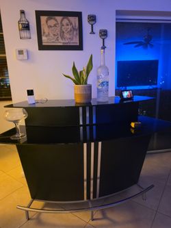 Modern Black Bar Cabinet with Glass Top – Great Storage