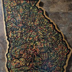RARE FIND  R. Land Atlanta Georgia Land Art On Wood