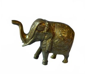FIGURINE Vintage Brass Elephant Figurine with Ornate Detailing