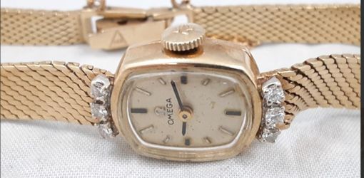 Solid 14kt Gold Omega Diamond Watch