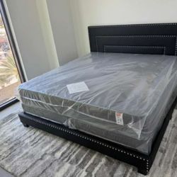 New KING SIZE BED FRAME WITH MATTRESS AND BOX SPRING SET 3PCS FREE DELIVERY // CAMA KING SIZE NUEVA DELIVERY GRATIS 