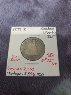 1877 Seated Liberty Silver Quarter