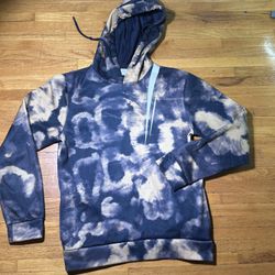 Across The Pond Medium Blue Tan Tie Dye Hoodie Sweatshirt Pullover