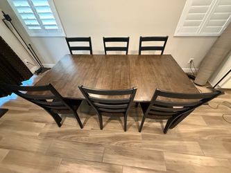 Glennwood wooden dinning table with 6 chairs (L - 78/60 in, W - 40 in, H - 30 in)