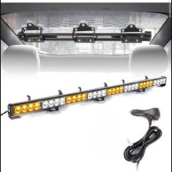 Amber White Traffic Advisor Emergency Strobe Hazard Warning Light Windshield Safety Lights Bar 35.5 inch 8 Panels for Vehicles