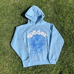 Sp5der Sky Blue Web Hoodie