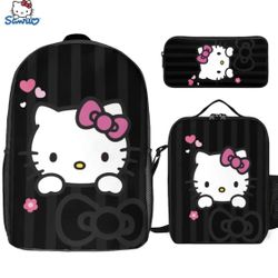 3-piece backpack set, includes backpack, lunch bag, waterproof case for school trips, black color