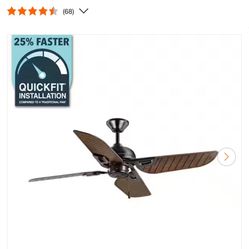 Hampton Bay Halpert 52 in. Indoor/Outdoor Matte Black Wet Rated Downrod Ceiling Fan with 4 Weatherproof, ABS QuickInstall Blades