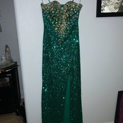 Green Sequin Embellished Formal Slit Prom Dress