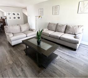 Beautiful Neutral Sofa & Loveseat Set + Coffee Table Clean