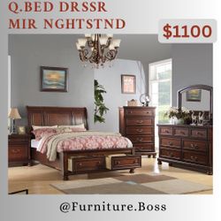Queen Bed Dresser Mirror Nightstand - Mattress Sold Separately