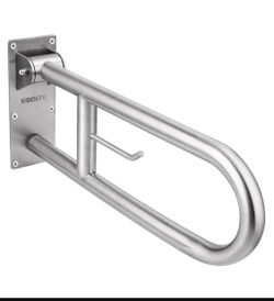 29.5 INCH Stainless Toilet Safety Rails,Disabled Flip-Up Bathroom Grab  Paper Holder,Toilet Handrails