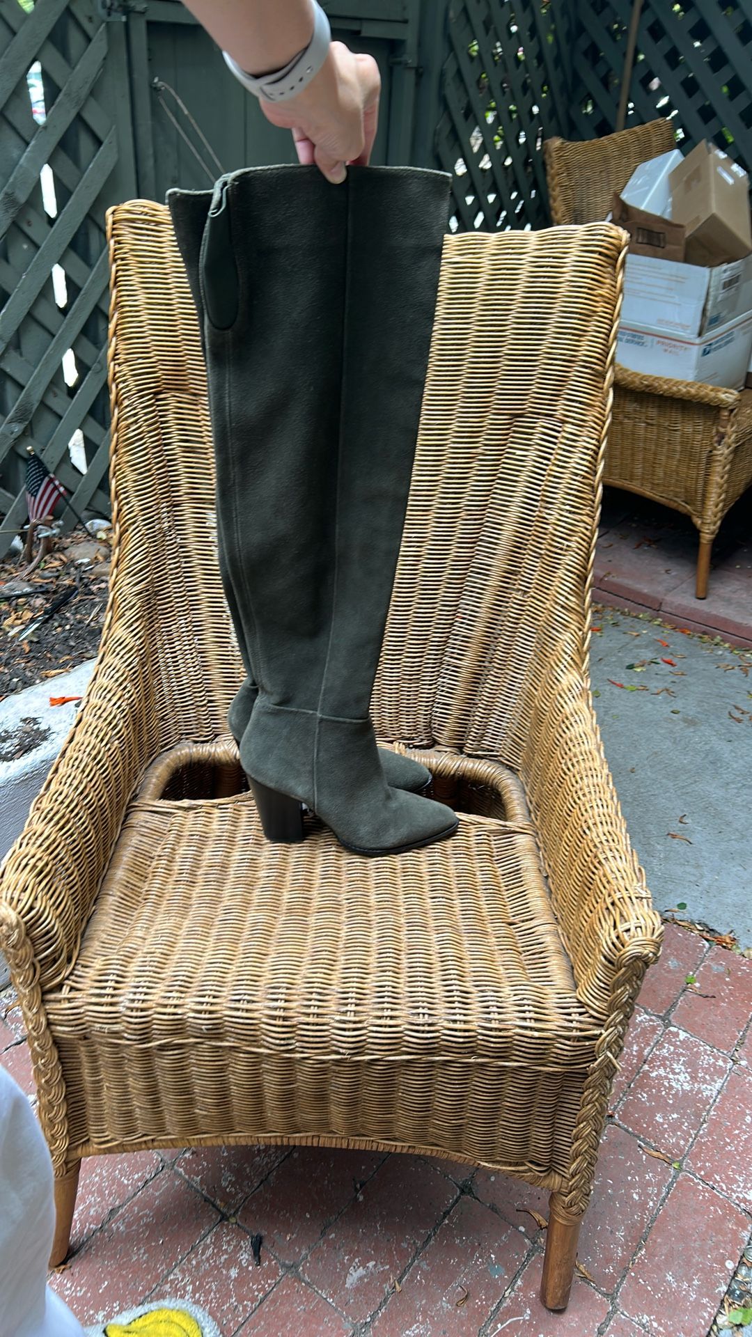 Dark Green Over-the-knee Suede Boots Size 8