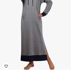 Jacansi Women's Long Sleeve Solid Loose Hooded Sweatshirt Maxi Dress with Pocket