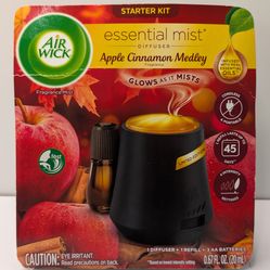 Air Wick Essential Mist Black Cordless Diffuser Apple Cinnamon Medley Oil