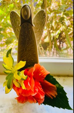 Serenity angel-ceramic candle holder-mini flower arrangement-inner peace-healing