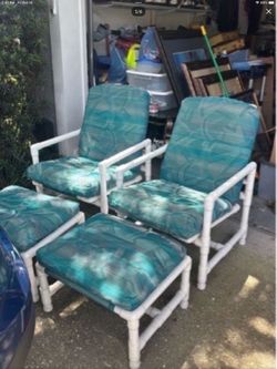 PVC Patio Chairs with Ottomans Set of 2