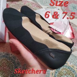 Sketchers Girls Black Flats Size 6 & 7.5