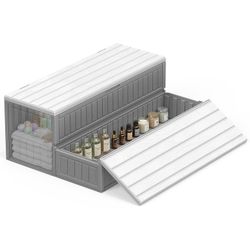 Swimming Pool SPA Hot Tub Steps Stairs with Double-Decker Large Storage, Outdoor/Indoor, Fully Sealed, Snap-Together Assembly, Gray-White