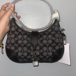 Coach Hampton Black Crystal Signature Jacquard Shoulder Bag NWT