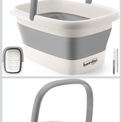 Collapsible Foot Bath Basin for Soaking Feet,Foot Soak Tub,Plastic Foot Bucket with Handles and Massage Acupoint,Foldable Laundry Basket-Gery