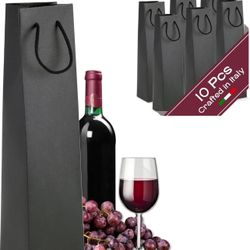 Brandnew 10 Gift Bags with Handles (3.74 x 3.74 x 14.96 inch) - Black Gift Bags Ideal for Anniversary and Wine Gift Bags | Black Silk 