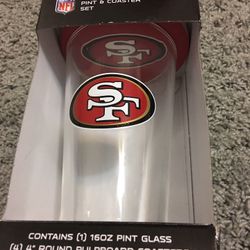 San Francisco 49ers Pint Glass With 4 Coasters !