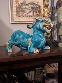 RARE Vintage Handcrafted Chinese Polychrome Stoneware "Pixiu"