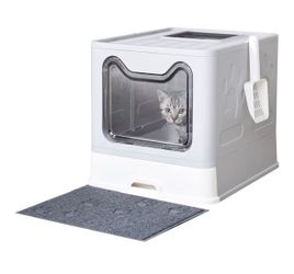 New Large Covered Enclosed Cat Litter Box with Lid, Mat & Scoop with Front Door Entry