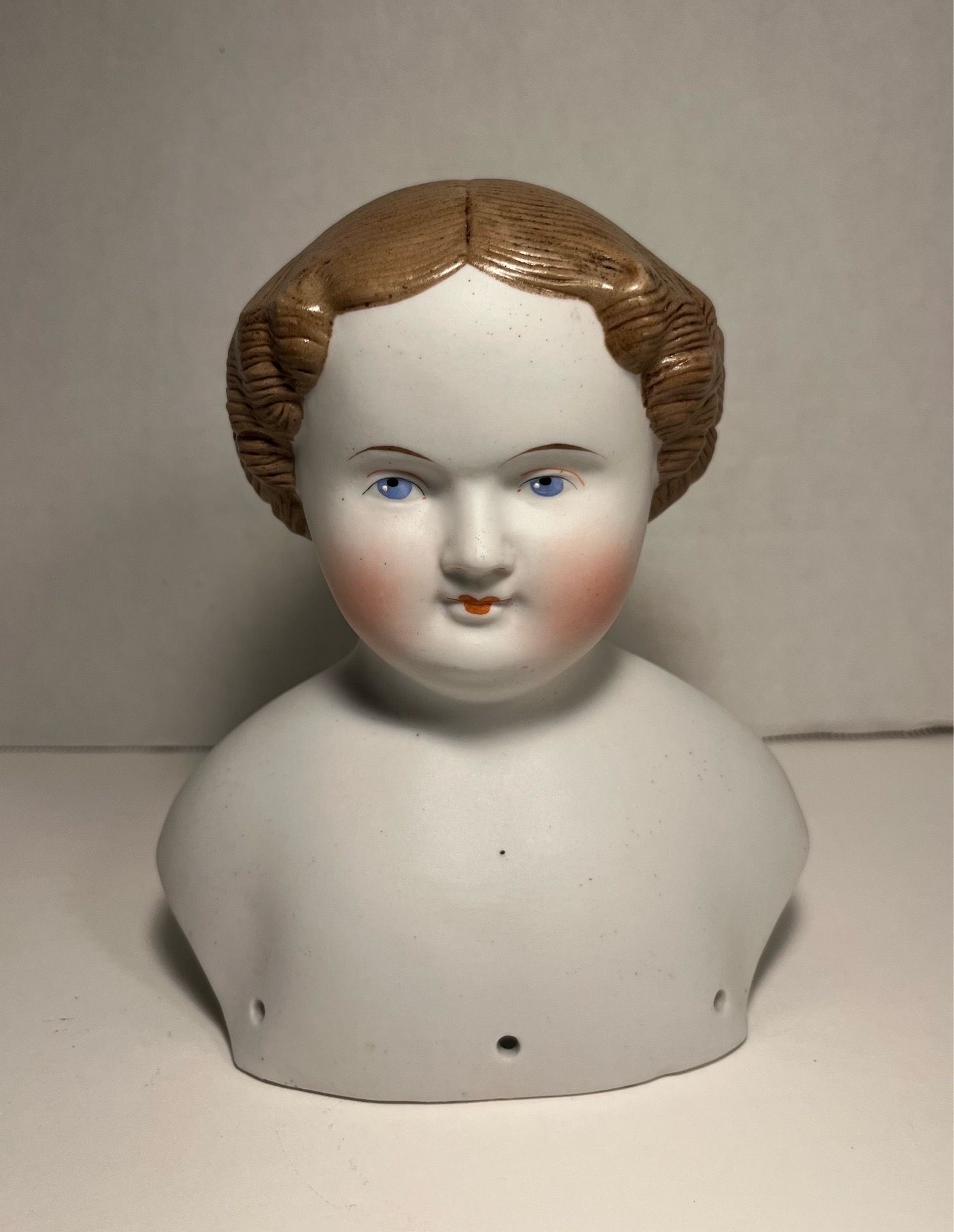 Antique Bisque Porcelain Shoulder Head Molded Hair Doll Numbered