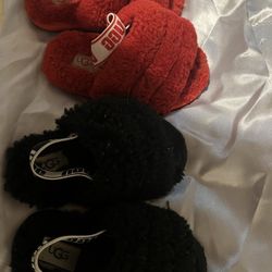 Kids Size 7 Ugg Slippers Red And Black 